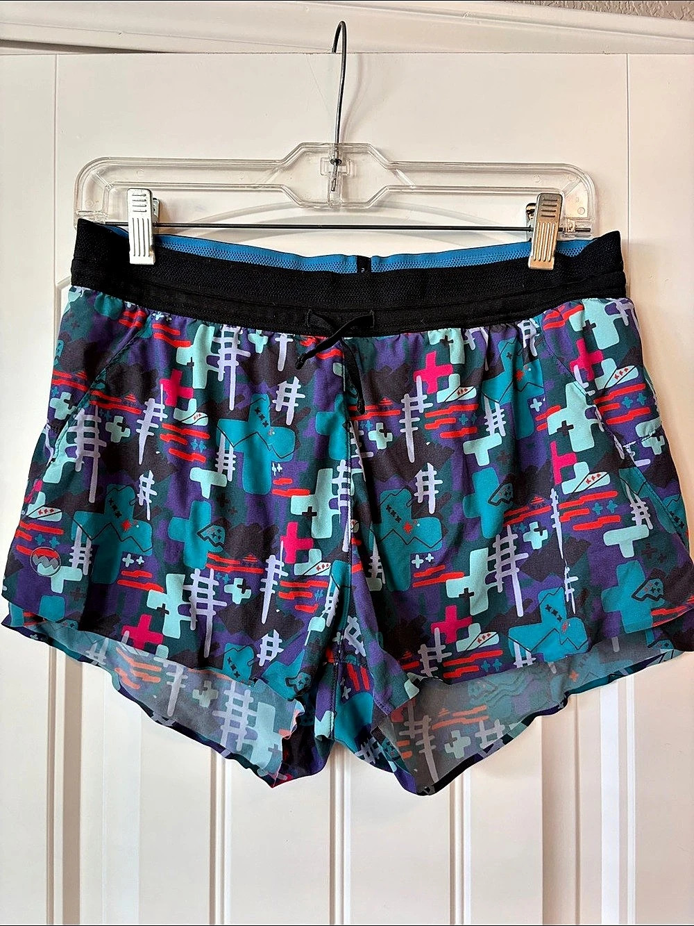 Janji Abstract Print Running Shorts Blue, Pink & Black Medium Like New